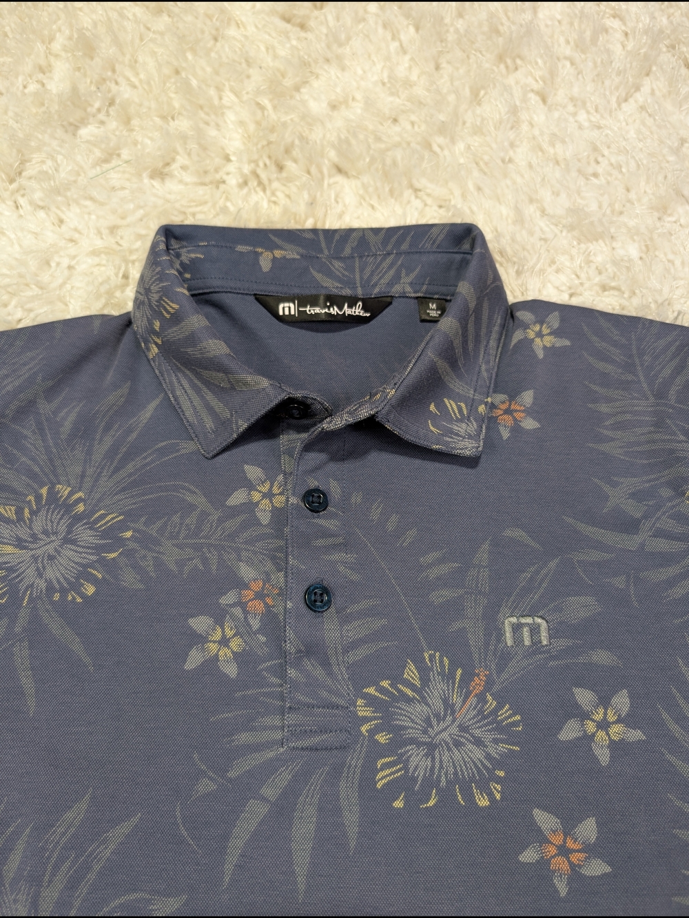 Travis Mathew Men's Blue Floral Polo Shirt